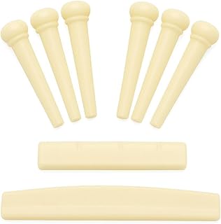 Blue Panther Acoustic Guitar Bridge Pins + Nut &amp; Saddle Kit (White, 6-Pack)