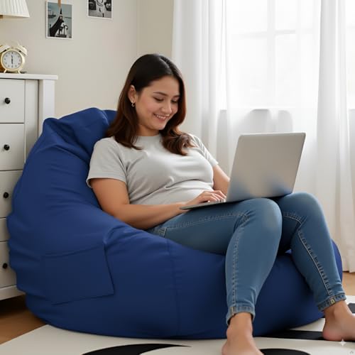 Image of 4XL Leatherette Bean Bag Chair with Footrest & Cushion with Beans Filled (Ready to Use) Color- (Royal Blue, Bean Bag Only)