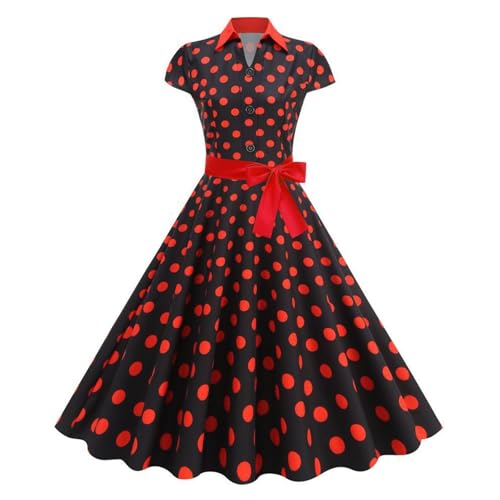 Robe Année 60 Pin-Up à Pois pour Femme en Version Mi-Longue Élégane