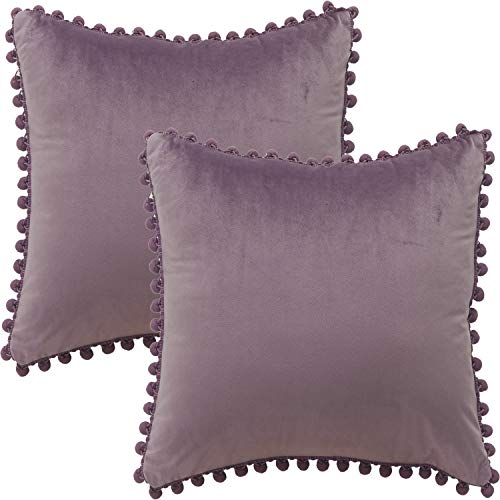 BlueCosto 2X Purple Soft Velvet Decorative Square Throw Pillow Covers Set Cushion Case for Sofa Couch Home Bed Car 18x18Inch 45x45cm
