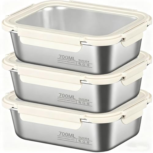 CECOMBINE 3Pack Stainless Steel Food Storage Containers With Lids Airtight Metal Food Container Stackable Meal Prep Containers Leakproof Metal Lunch Box for Kitchen Office Bento Snacks