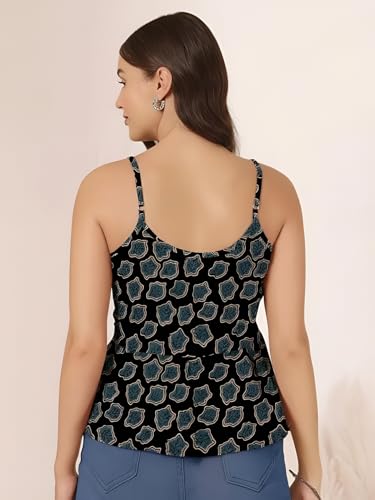 Image of Pinkmint Women Pure Cambric Cotton Printed Peplum Top | Sleeveless Spaghetti Strap Summer Casual Top for Women & Girls