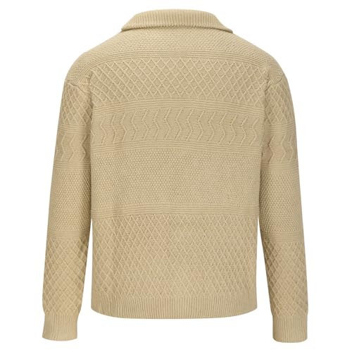 Men's Cable Knit Cardigan Sweater Stand Collar Long Sleeve Button Down Sweater Winter Chunky Thermal Solid Knitwear3