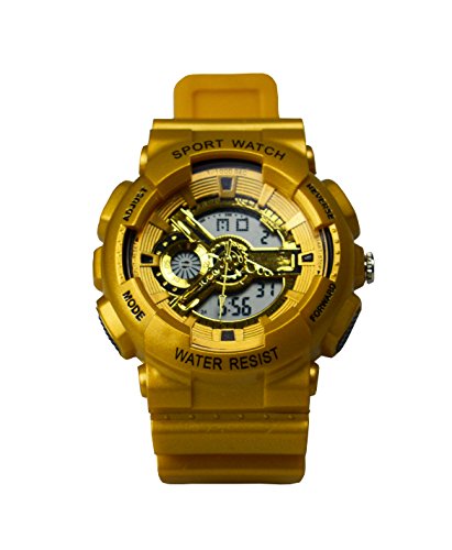 Boys Girls 50ATM Military Digital Outdoor Sport Chrono Watch with Alarm Waterproof Watches Electronic Dual Time Display Gold