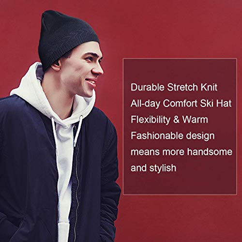 Image of Mens Winter Warm Knitting Hats Plain Skull Beanie Cuff Toboggan Knit Cap