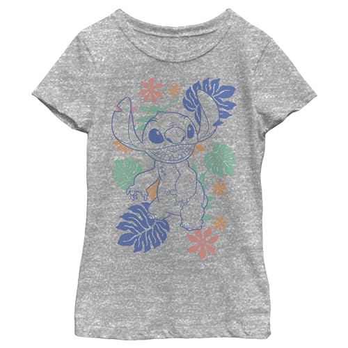 Disney Lilo Retro Tropical Tonal Stitch Girl's Heather Crew Tee