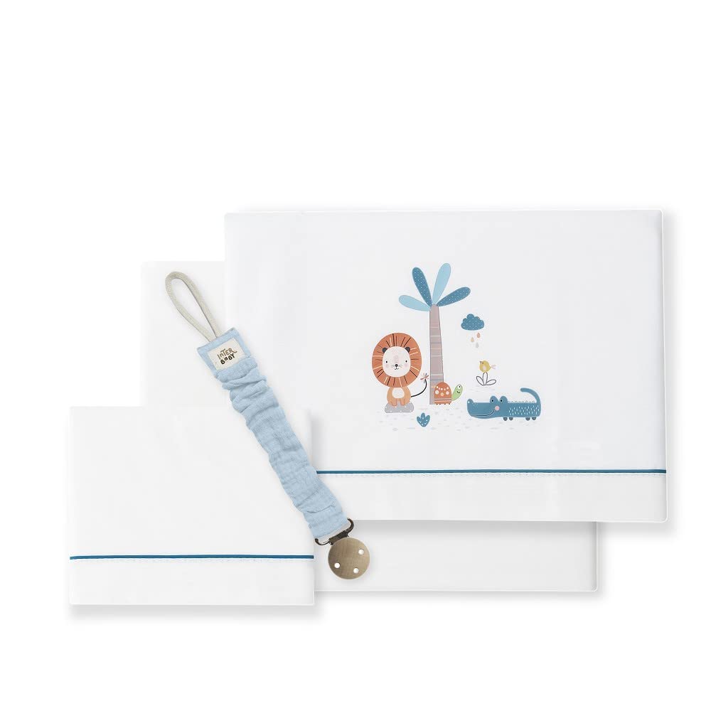 Petrol White Lion Palm Tree Crib Sheets