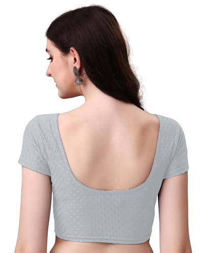 Image of Mogsa Stylish Cotton Saree Blouse for Women | Soft Dobby Stretch Fabric | Round Neck | Stitched Blouse for Party, Casual & Festive Use