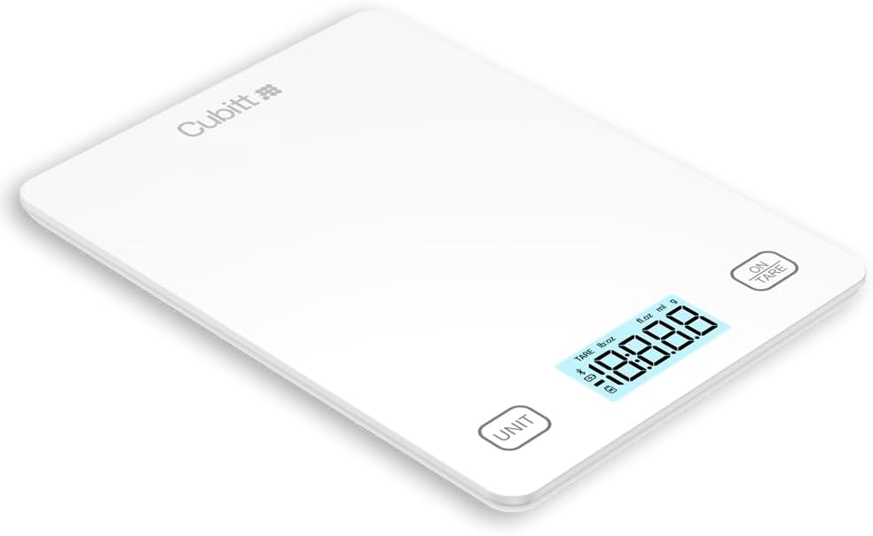 CUBITT Smart Kitchen Scale, Bluetooth Food Scale with Nutritional Calculator for Keto, Macro and Calorie, Digital Grams and Oz for Weight Loss, Cooking and Baking with Smartphone APP (White Color)