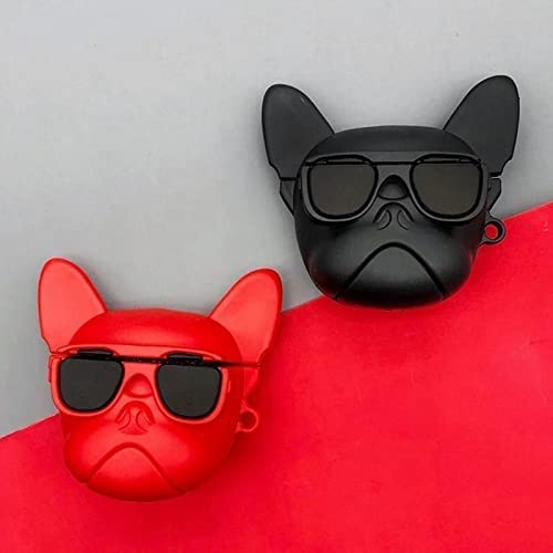 Image of for Airpods Pro 2019 Pouch Case Cover Headphones Soft Silicone Cartoon Character Cover with Keychain, 360-degree Protection (Bulldog Black)