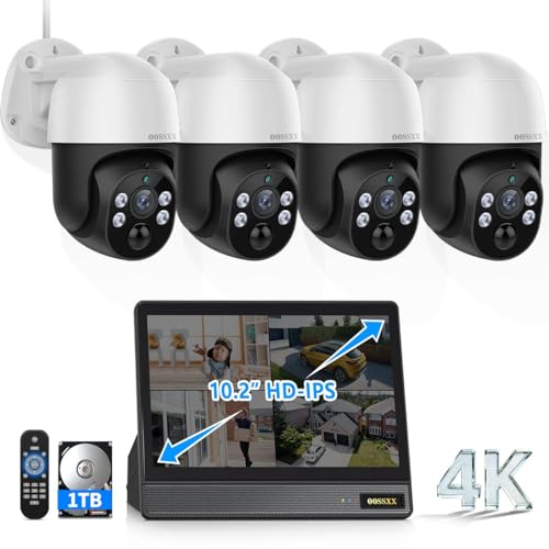 Image of (2026 New) 4K PoE PTZ Security Camera System with 10.2'' Monitor, 8CH NVR, 4 Wired Outdoor Cameras, Pan Tilt Auto Tracking, AI Human Detection, Free App, No Monthly Fee, IP66