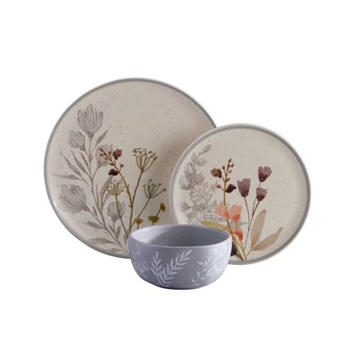 Reviews de Vajillas baratas del mes. 50 VAJILLAS Corona ANASTASIA Set de Cerámica 12 Piezas, Diseño Floral, Platos Trinche, Platos Pastel y Platos Hondos para 4 Personas, Acabado satinado