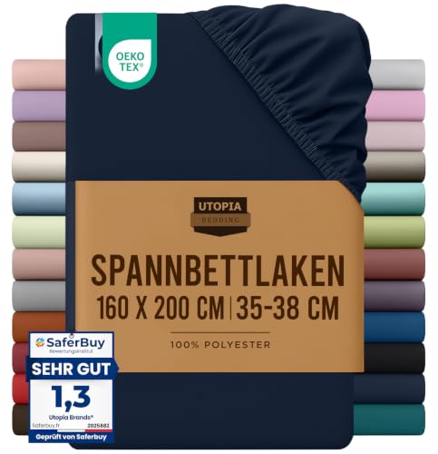 Utopia Bedding - Spannbettlaken 160x200cm - Marine Blau – Ansicht 1