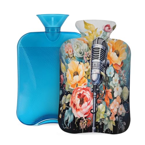 Mexpekil Botella de agua caliente con funda de franela suave, bolsa grande de agua caliente de 2 litros para aliviar el dolor, manos cálidas, pies y cuerpo, regalo ideal para adultos y niños
