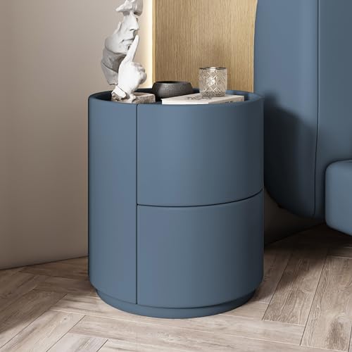 Mesita de noche redonda de madera maciza blanca moderna y minimalista con cajones de almacenamiento dobles, mesita de noche minimalista mini dormitorio moderna-mesita de noche de madera maciza ( Color