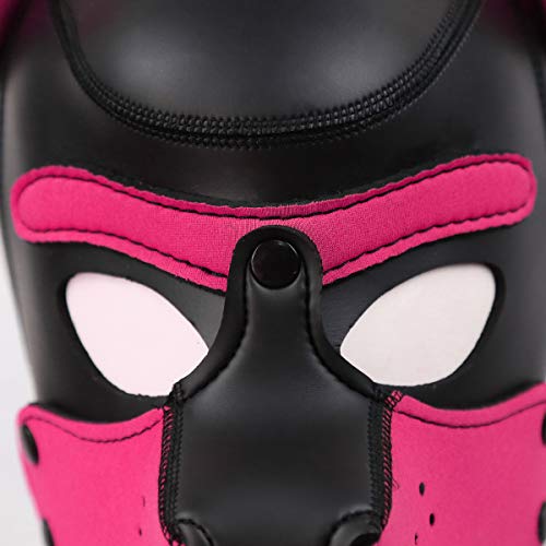 HOT TIME Neoprene Puppy Hood Custom Animal Head Mask Novelty Costume Dog Head Masks (Small, Pink)
