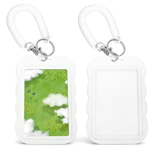 2 Pcs Aylic Photocard Holder with Metal Keyring 3 Inch ID Badge Holder Hard Badge Holders Bus Credit ID Bank Card Holders for Nurse Doctor Teacher