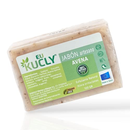 Jabón de Avena Artesano 100% Natural Fabricado en España 100g, Exfoliante Natural, Alivia Irritaciones- EU Kucly (Jabón Artesano De Avena)