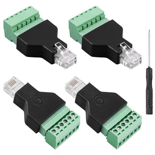 GOMETY 4 adaptadores RJ12 macho a 6 pines de regleta de terminales de rosca, conectores modulares RJ12 6P6C, adaptador de terminal de tornillo RJ12, para teléfono, CCTV, cable de audiencia de teléfono