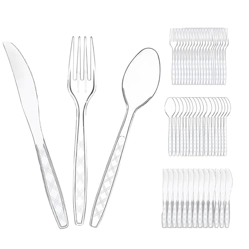 Plastikbesteck, 150 Stück Party Besteck Plastik, 50 Plastikmesser 50 Plastikgabeln 50 Löffel, Party Besteck Wiederverwendbar für Familie Partys...