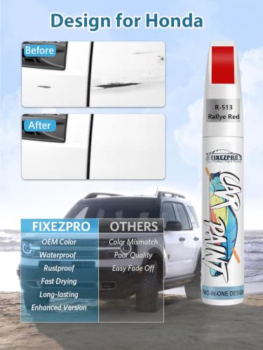Image of R-513 Rallye Red Car Touch Up Paint for Honda, Color Match Auto Paint Repair Pen,Professional Car Scratch Repair Remover Pen Quick & Easy to Use
