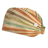 VBFOFBV Working Cap with Buttons and Ribbon Tie for Women, 2 Packs, Long Hair, Retro Colored Lines