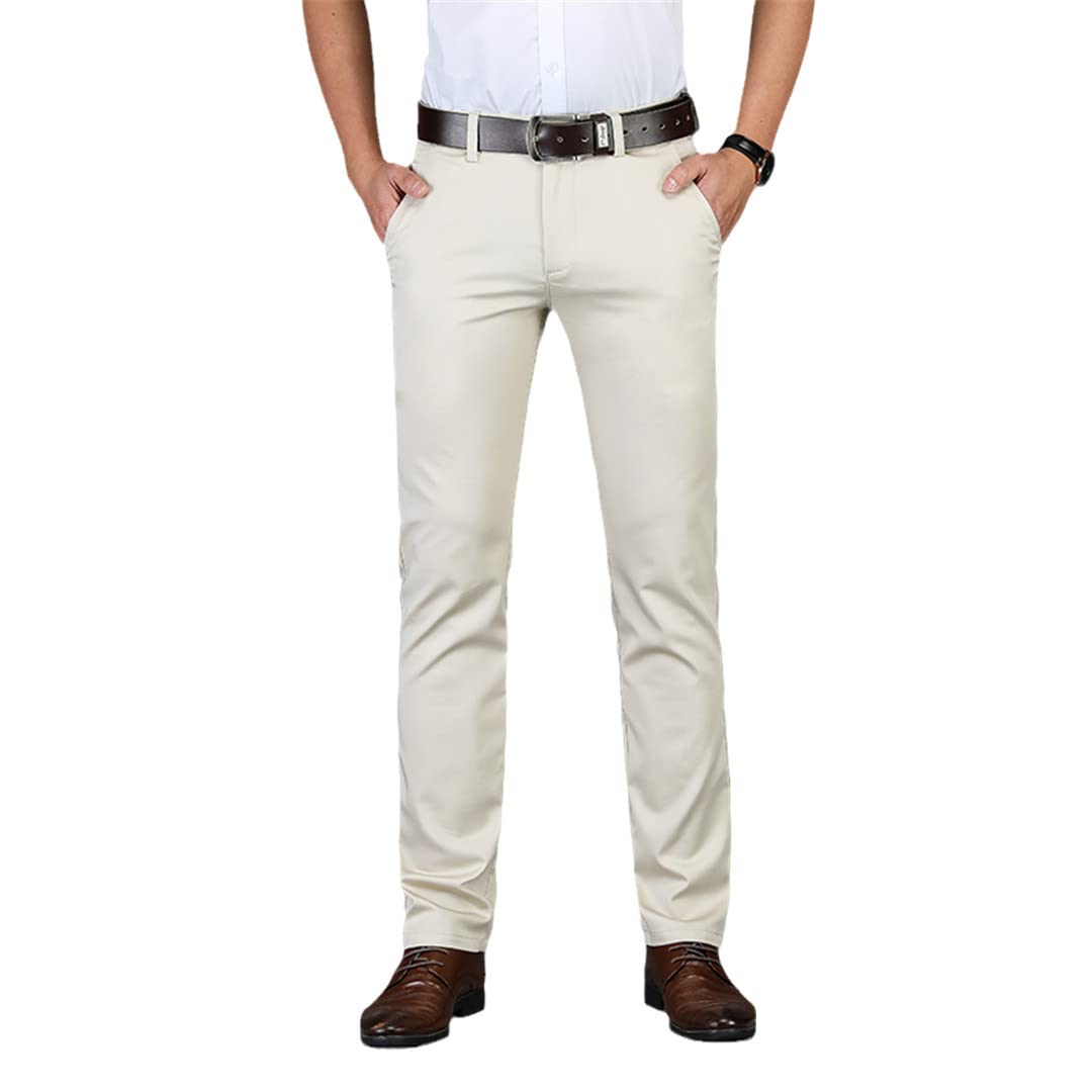 Suwequest Pantaloni da Uomo in Cotone Tinta Unita da Uomo Elasticizzati Dritti E Sottili da Uomo Primavera Estate