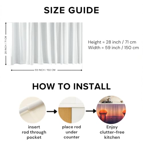 Image of Kitchen Curtains for Sink | Premium Printed Under-Sink Skirt for Kitchen Counter | Washable & Dustproof Rod Pocket Curtain | Home & Cooking Theme Decor (150cm x 70cm) (Japan Gate)