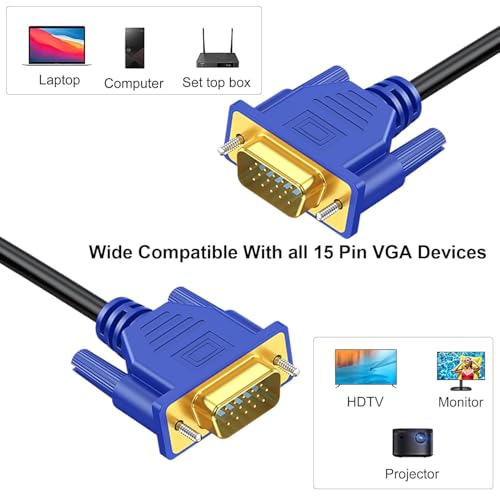 Image of 5-Pack VGA Cable 6 Feet,Male VGA to VGA Male Monitor Computer Cable Adapter Cord HD15 1080P Full HD High Resolutionfor TV Computer Projector-Blue