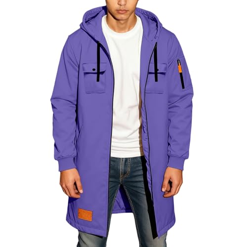 Sudadera táctica larga con capucha para hombre, diseño listo para el otoño, estilo casual elegante, detalle de capucha, múltiples bolsillos, adecuada para entrenamiento y atuendos atléticos, Morado