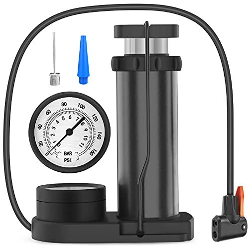 Diyife Pompe à Vélo à Pied avec Manomètre Extra Sensible, Mini Pompe à Vélo, Portable Pompe à Air 160PSI/11Bar, Presta/Schrader/Aiguille à Bille, pour Vélos, Balle, Ballon, Anneau de Natation