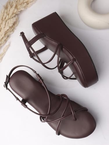 Image of TRYME Women Open Toe Comfort Multi Strap Stylish Daily Wear Wedge Heel Sandals