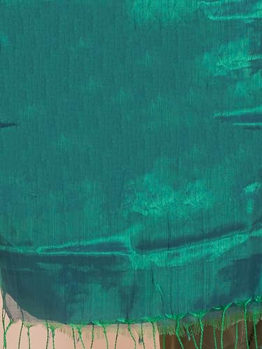 Image of Women's Tissue Cotton Saree | Plain Lightweight Tassel Pallu Saree with Blouse