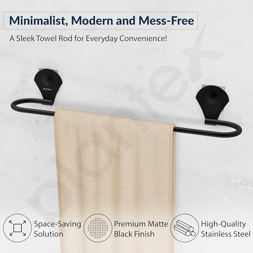 Image of Plantex 24 Inch Self-Adhesive Stainless Steel Towel Hanger /Bathroom Towel Holder for Wall Without Drill /Towel Hanger Stand /Bathroom Accessories - (Royal, Black)