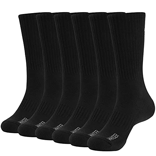 WANDER Men's Running Crew Socks 6 Pairs Cotton Athletic Socks for Men Cushion Performance Socks 8-12/12-15