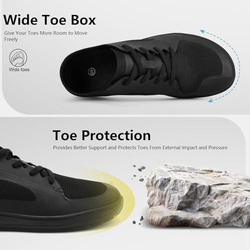 Hike Men's Barefoot Shoes Wide Toe Box Footwear, Minimalist Walking with Arch Support Zero Drop Sole for Sneakers Walking grounding Trail Running Black4
