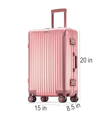 All-Aluminum Premium Luggage with TSA Lock, Aluminum-Magnesium Alloy, 20 Inch, Silent Universal Wheels, Hardside Spinner Suitcase (rose gold)2