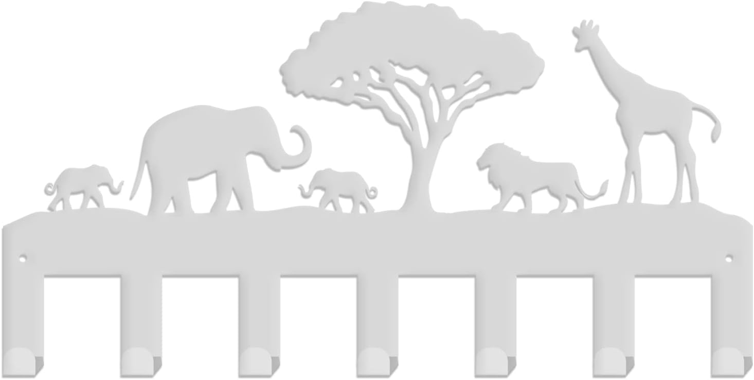 SUPERDANT Africa Theme Key Holder Metal Hook Silver Giraffe Elephant Lion Decorative 7 Hook Key Organizer Wall Mounted Entryway Key Belt Umbrella Hooks Personalized Key Hanger for Door Key Hanging