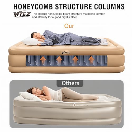 Image of Luxury Inflatable Air Mattress Double Bed with Built-in Pump | Thick Comfortable Sleeping Surface | Portable Bed for Home, Guests & Camping