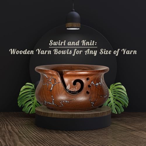 Image of INTAJ Wooden Yarn Bowl for Knitting and Crochet, 7 Inch No-Snag Holder