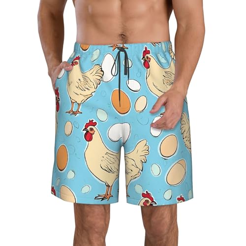 Creative Cartoon Chicken Men's Quick Dry Beach Shorts Swim Trunks with Pockets Board Shorts