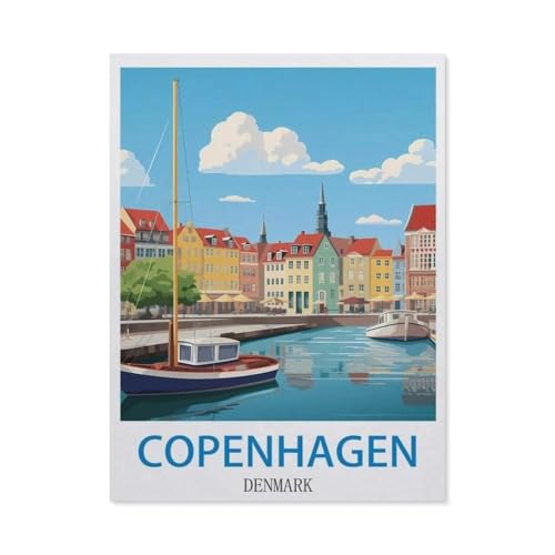 hdksyhsu Paint by Numbers Kits for Adults and Kids，Copenhagen Denmark Vintage Travel Posters，with Brushes and Acrylic Pigment DIY Digital Canvas Painting for Adults Beginner(40x50cm-CT76