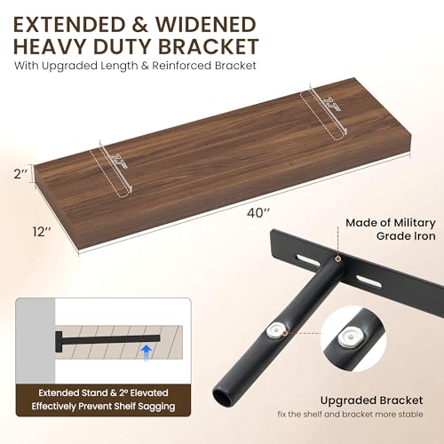 Image of Dreamland 40 inch Floating Shelves for Wall, 12 inch Deep Thicker Walnut Floating Shelves, Wall-Mounted Shelves for Bedroom, Living Room, Kitchen, Bathroom - Set of 2