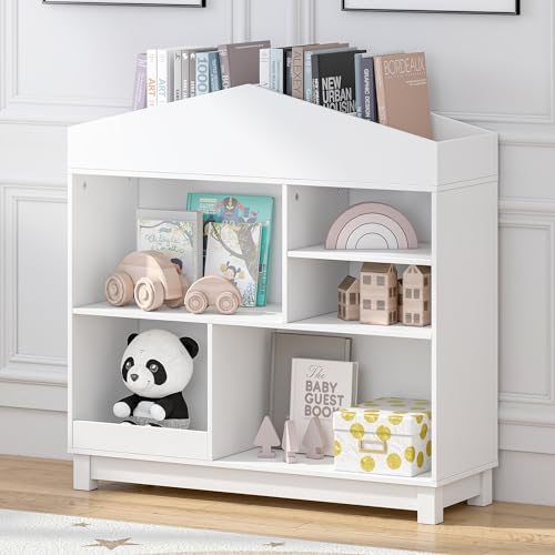 UTEX Kids Bookshelf, Wooden Children s Bookcases with Storage, Playhouse Book Shelves Dollhouse Bookcase for Boys and Girls, White