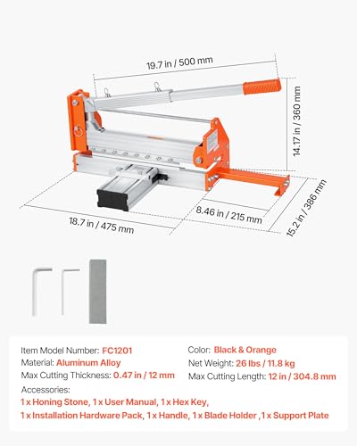 Image of VEVOR 12 inch Vinyl Floor Cutter, 12mm Thick Laminate Flooring Cutter with Upgraded Labor-Saving Aluminum-Alloy Lever, Telescoping Support Plate, Cuts Certain Engineered Wood, LVT, VCT, SPC, LVP, WPC