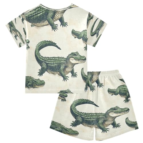 Pajama Sets Short Sleeve Alligator Pattern Print Design Soft Cotton Summer Sleepwear 2 Piece PJS Size 5-14T2