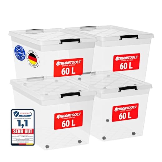 Wie lagere ich mein Aufbau- und Konstruktionsspielzeug, um es vor Beschädigungen zu schützen? 5 ATHLON TOOLS 4x 60 L Aufbewahrungsboxen mit Deckel, lebensmittelecht - Verschlussclips - 100% Neumaterial Plastik-Box transparent - Kleiderboxen stapelbar…