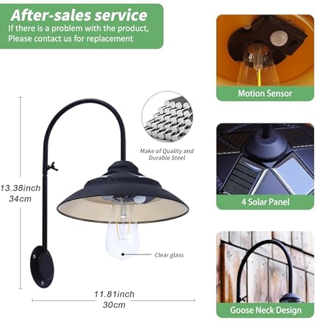 Solar Wall Lights Outdoor - Waterproof with Motion Sensor - Solar Barn Light Outdoor Rustic Sconce Lights for Porch Yard Garage Chicken Coop & Shed Farmhouse£¨Black£©