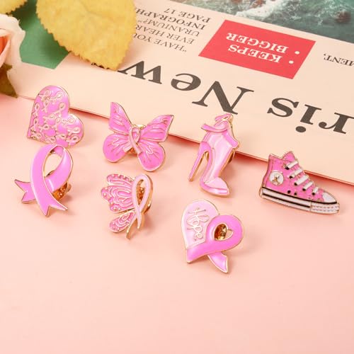 Image of Breast Cancer Awareness Pins for Women Enamel Pink Ribbon Lapel Pins Fight Breast Cancer Brooches Heart Hope Butterfly Brooch Pins Breast Cancer Awareness Jewelry Accessories Outfits