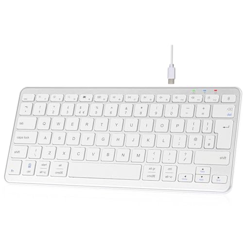 Qulose Bluetooth Wireless Keyboard, Mini Keyboard Rechargeable USB-C with Media Hotkeys, Ultra Slim Ergonomic, Compatible with Apple macOS/iOS/Windows/Android, UK Layout Compact-Silver